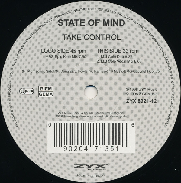 State Of Mind - Take Control | ZYX Music (ZYX 8921-12) - 2