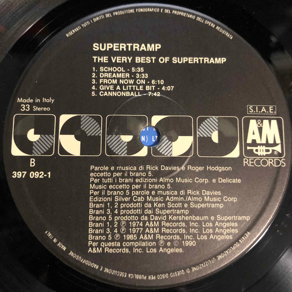 Supertramp The Very Best Of Supertramp A&M Records (397 0921) XTCR