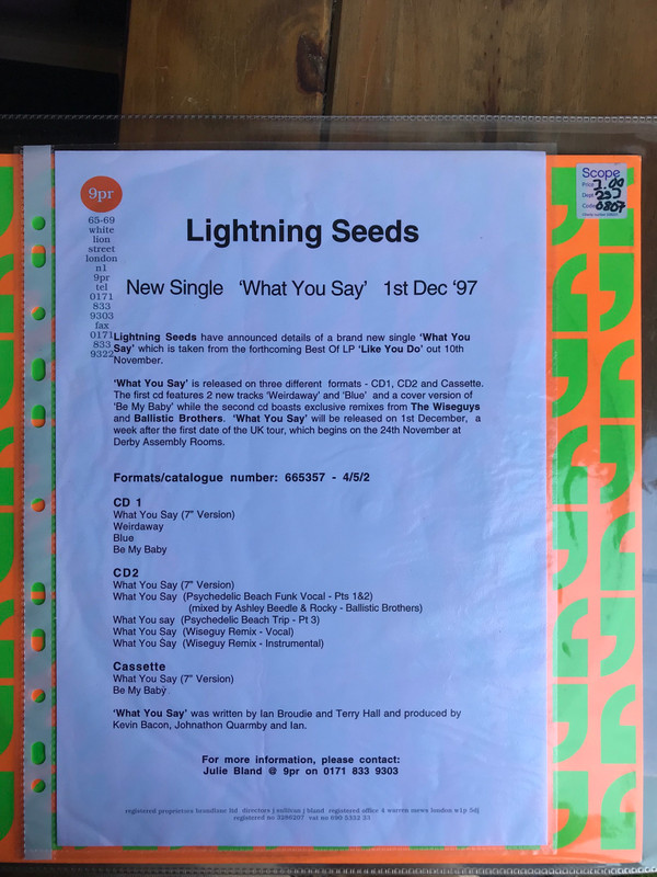Lightning Seeds - What You Say | Epic (XPR3187) - 5 Lightning Seeds - What You Say | Epic (XPR3187) - 5