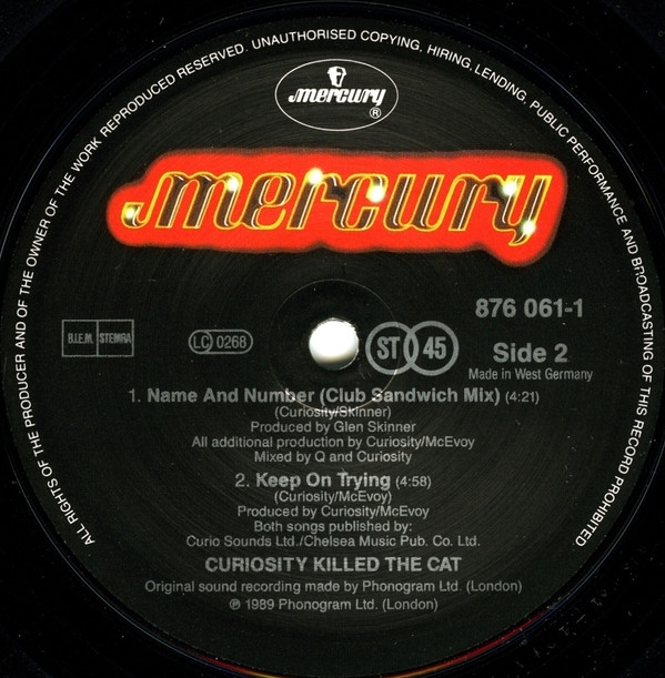Curiosity Killed The Cat - Name And Number | Mercury (876 061-1) - 4 Curiosity Killed The Cat - Name And Number | Mercury (876 061-1) - 4