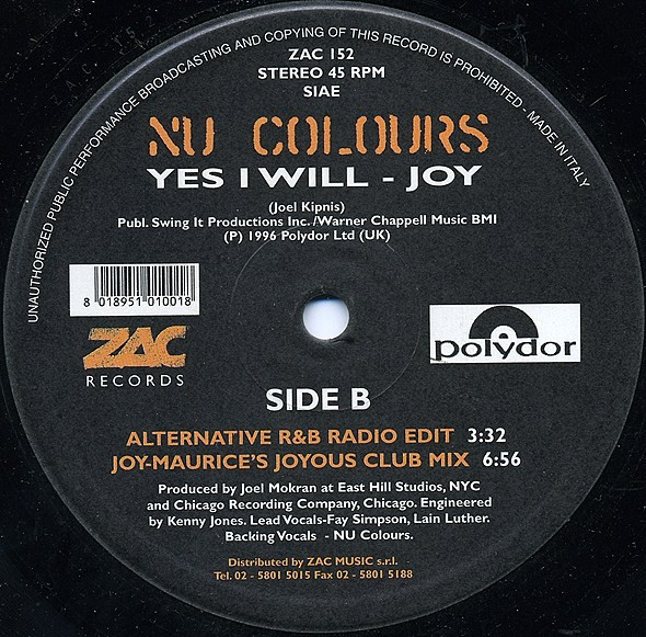 Nu Colours - Yes I Will | ZAC Records (ZAC 152) - 2 Nu Colours - Yes I Will | ZAC Records (ZAC 152) - 2