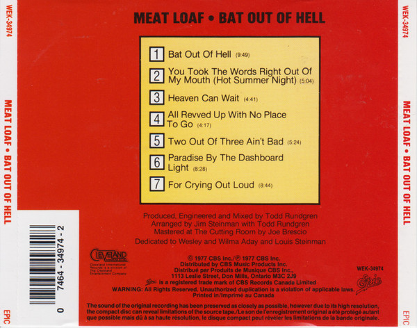Meat Loaf - Bat Out Of Hell | Epic (WEK-34974) - 2 Meat Loaf - Bat Out Of Hell | Epic (WEK-34974) - 2