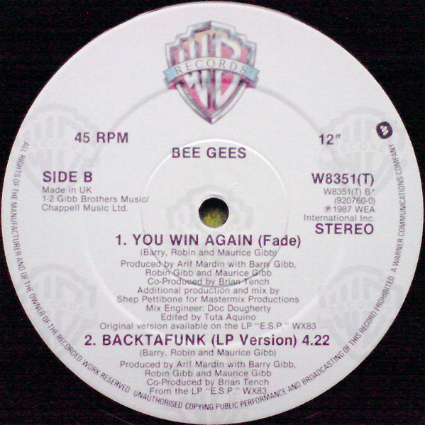 Bee Gees - You Win Again | Warner Bros. Records (W8351(T)) - 4 Bee Gees - You Win Again | Warner Bros. Records (W8351(T)) - 4