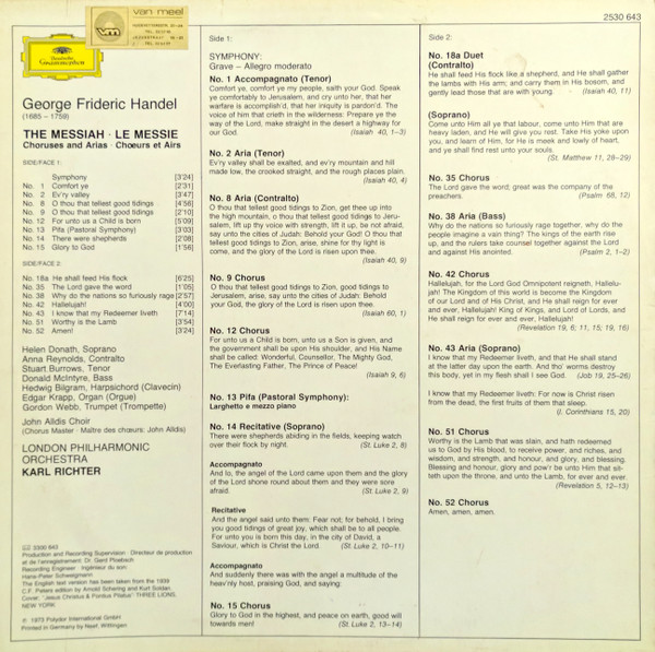 Messiah (Choruses And Arias)