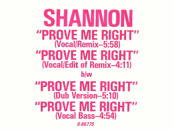 Shannon - Prove Me Right | Atlantic (0-86775) - 5