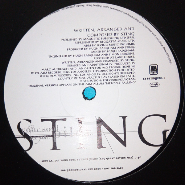 Sting - Let Your Soul Be Your Pilot | A&M Records (12 STINGPRO.1) - 3 Sting - Let Your Soul Be Your Pilot | A&M Records (12 STINGPRO.1) - 3