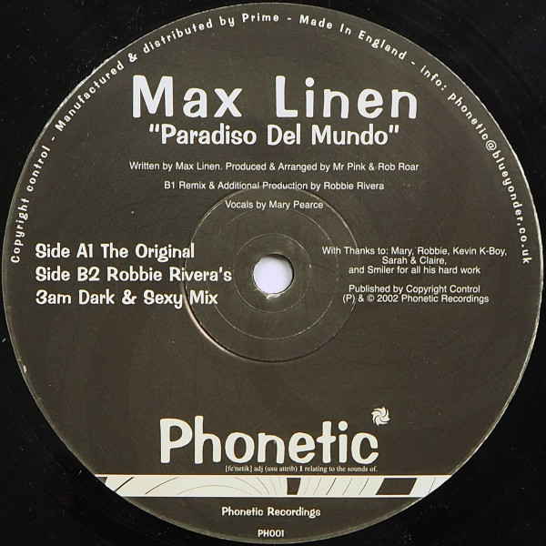 Max Linen - Paradiso Del Mundo | Phonetic Recordings (PH001) - main Max Linen - Paradiso Del Mundo | Phonetic Recordings (PH001) - main