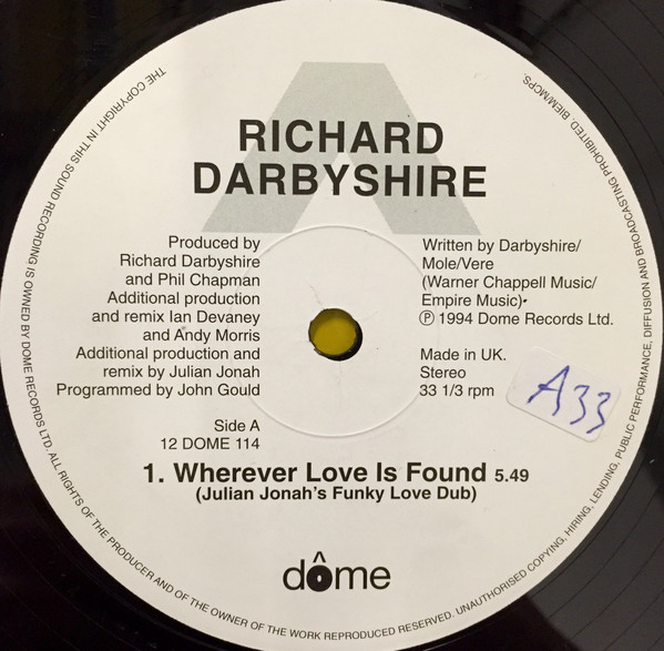 Richard Darbyshire - Wherever Love Is Found | Dome Records (12DOME 114) - main Richard Darbyshire - Wherever Love Is Found | Dome Records (12DOME 114) - main