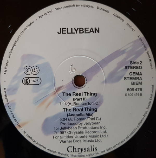 John "Jellybean" Benitez Featuring  Steven Dante - The Real Thing | Chrysalis (609 476) - 4