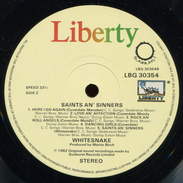 Whitesnake - Saints & Sinners | Liberty (LBG 30354) - 4 Whitesnake - Saints & Sinners | Liberty (LBG 30354) - 4