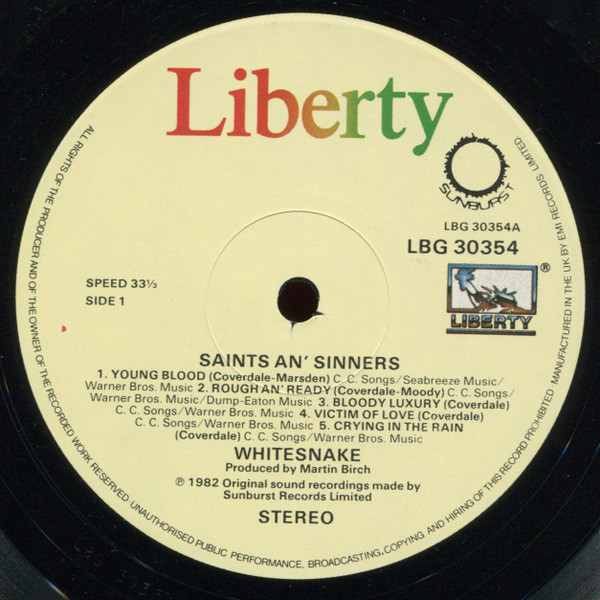 Whitesnake - Saints & Sinners | Liberty (LBG 30354) - 3 Whitesnake - Saints & Sinners | Liberty (LBG 30354) - 3