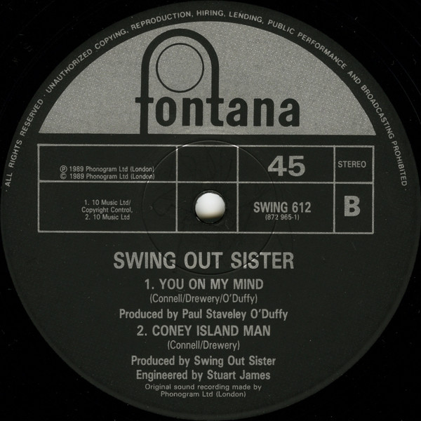 Swing Out Sister - You On My Mind | Fontana (SWING 612) - 3 Swing Out Sister - You On My Mind | Fontana (SWING 612) - 3