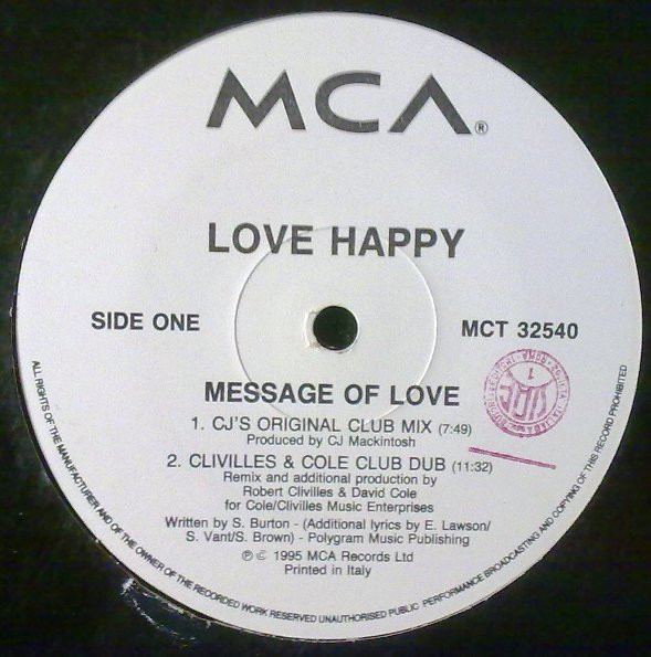 Love Happy - Message Of Love | MCA Records (MCT 32540) - main
