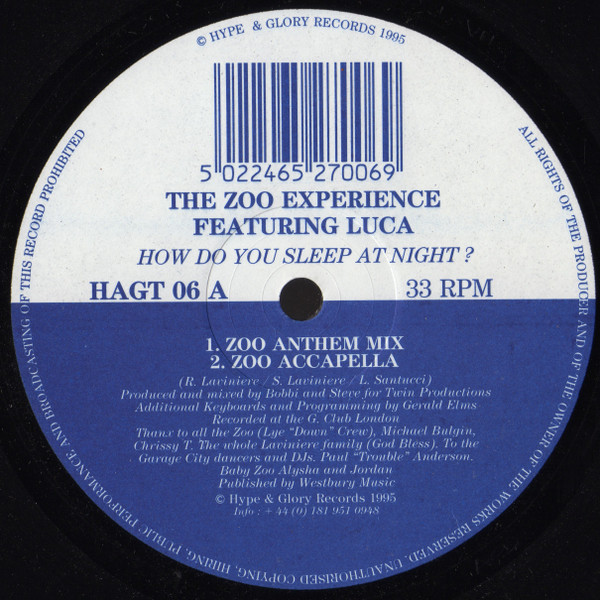 Zoo Experience Featuring Luca - How Do You Sleep At Night? | Hype & Glory Records (HAGT 06) - main