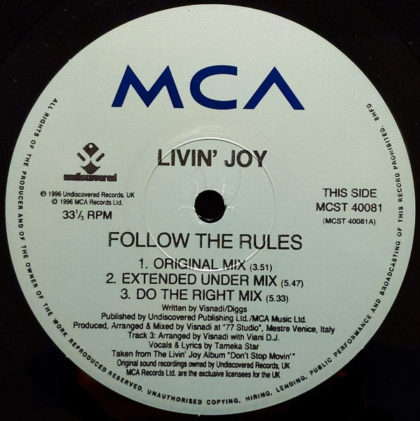 Livin' Joy - Follow The Rules | MCA Records (MCST 40081) - 3