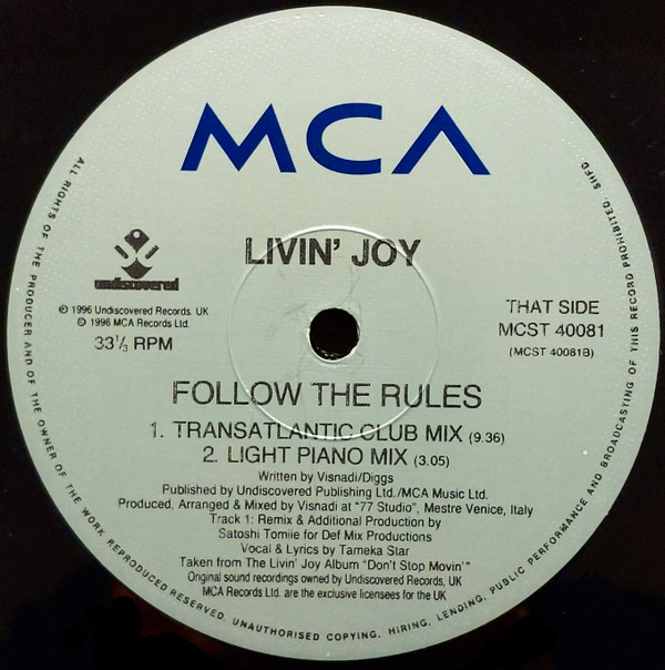 Livin' Joy - Follow The Rules | MCA Records (MCST 40081) - 4