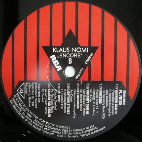 Klaus Nomi - Encore ... | RCA (PL 70180) - 4