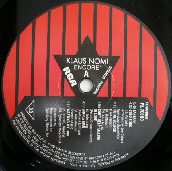 Klaus Nomi - Encore ... | RCA (PL 70180) - 3