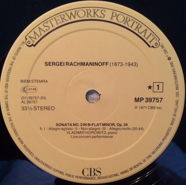 Vladimir Horowitz - Rachmaninoff - Piano Sonata No. 2  - Prelude Op. 32 - Moment Musical Op. 16 - Etudes - Tableaux | CBS (MP 39757) - 3