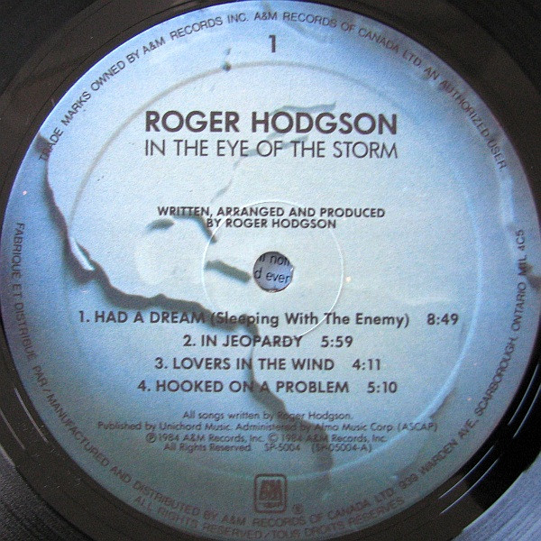 Roger Hodgson - In The Eye Of The Storm | A&M Records (SP-5004) - 3 Roger Hodgson - In The Eye Of The Storm | A&M Records (SP-5004) - 3