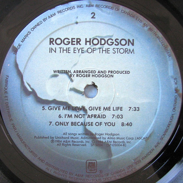 Roger Hodgson - In The Eye Of The Storm | A&M Records (SP-5004) - 4 Roger Hodgson - In The Eye Of The Storm | A&M Records (SP-5004) - 4