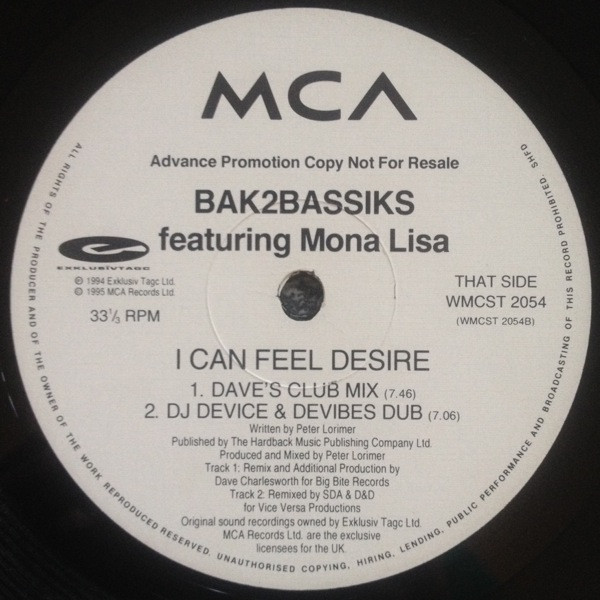 Bak2bassiks Featuring Mona Lisa - I Can Feel Desire | MCA Records (WMCST 2054) - 3