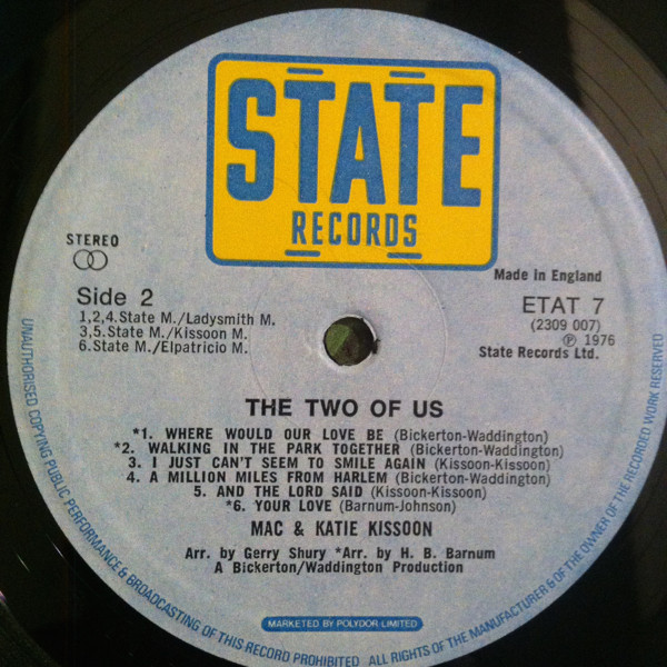 Mac And Katie Kissoon - The Two Of Us | State Records (ETAT 7) - 3 Mac And Katie Kissoon - The Two Of Us | State Records (ETAT 7) - 3