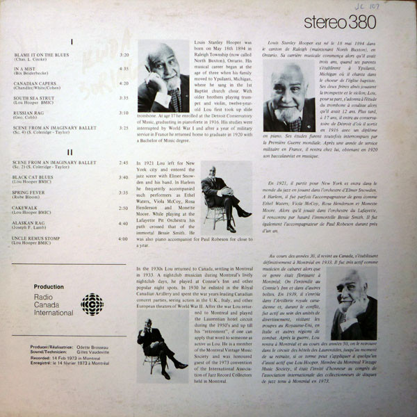 Lou Hooper - Lou Hooper, Piano | Radio Canada International (RCI 380) - 2 Lou Hooper - Lou Hooper, Piano | Radio Canada International (RCI 380) - 2