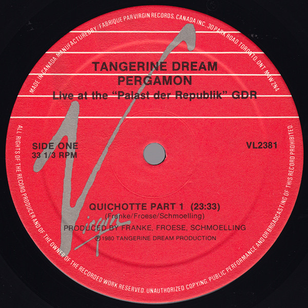 Tangerine Dream - Pergamon (Live At The »Palast Der Republik« GDR) | Virgin (VL 2381) - 3 Tangerine Dream - Pergamon (Live At The »Palast Der Republik« GDR) | Virgin (VL 2381) - 3