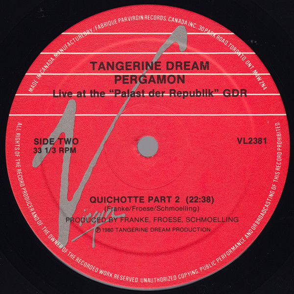 Tangerine Dream - Pergamon (Live At The »Palast Der Republik« GDR) | Virgin (VL 2381) - 4 Tangerine Dream - Pergamon (Live At The »Palast Der Republik« GDR) | Virgin (VL 2381) - 4