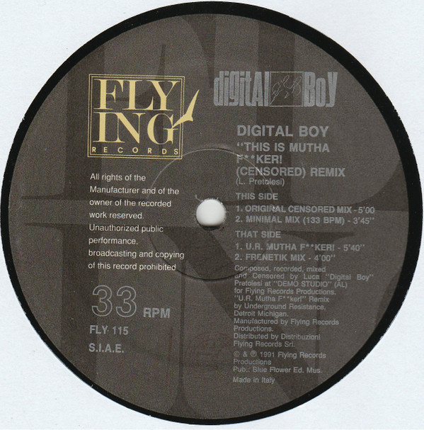 Digital Boy - This Is Mutha F**ker! (Censored) Remix | Flying Records (FLY 115) - 3