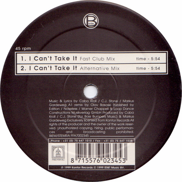 Markus Gardeweg - I Can't Take It | Free For All (FFA 7002345) - 2