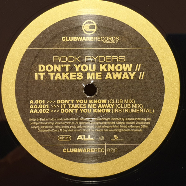 Rock Ryders - Don't You Know / It Takes Me Away | Clubware Records (clubware008) - main