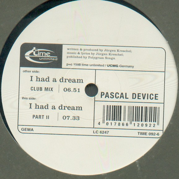 Pascal Device - I Had A Dream | Time Unlimited (TIME 092-6) - main