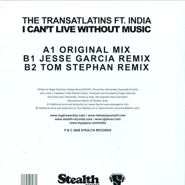 The Transatlatins Ft. India - I Can't Live Without Music | Stealth Records (Stealth66) - 2 The Transatlatins Ft. India - I Can't Live Without Music | Stealth Records (Stealth66) - 2