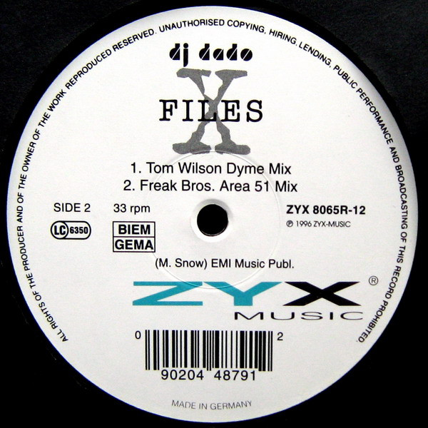 DJ Dado - X-Files | ZYX Music (ZYX 8065R-12) - 2