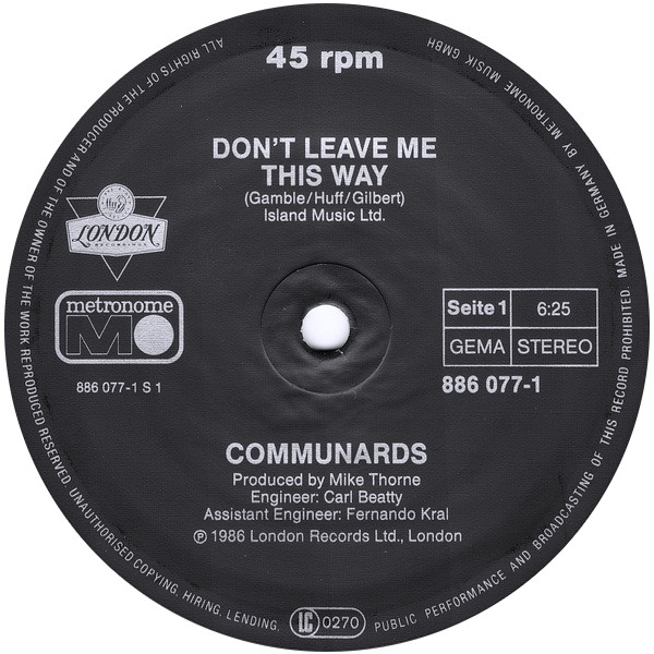 Communards With Sarah Jane Morris - Don't Leave Me This Way | Metronome (886 077-1) - 4 Communards With Sarah Jane Morris - Don't Leave Me This Way | Metronome (886 077-1) - 4