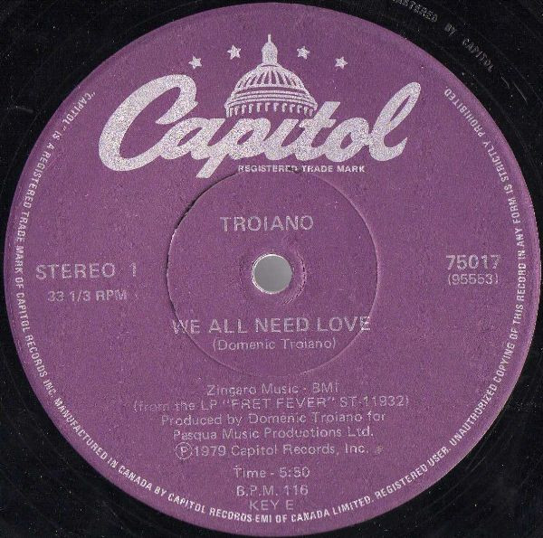 Troiano - We All Need Love | Capitol Records (75017)