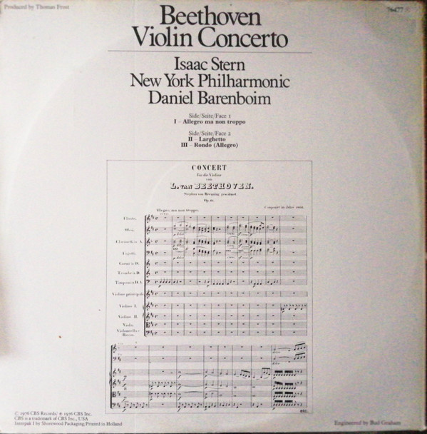 Beethoven - Isaac Stern , New York Philharmonic , Daniel Barenboim - Violin Concerto | CBS Masterworks (76477) - 2 Beethoven - Isaac Stern , New York Philharmonic , Daniel Barenboim - Violin Concerto | CBS Masterworks (76477) - 2