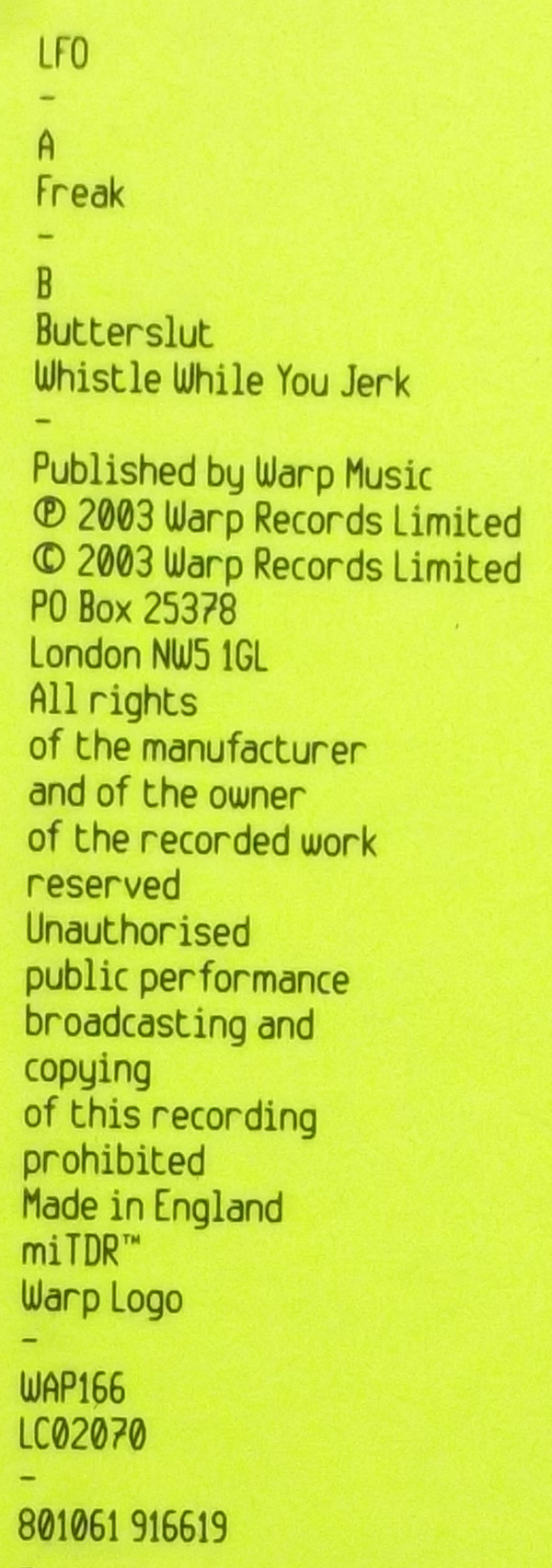LFO - Freak | Warp Records (WAP166) - 5