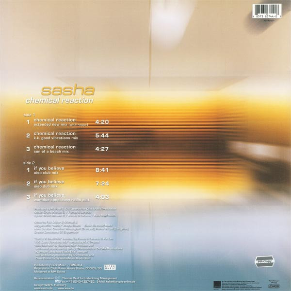Sasha - Chemical Reaction | WEA Records (8573 83744-0) - 2 Sasha - Chemical Reaction | WEA Records (8573 83744-0) - 2