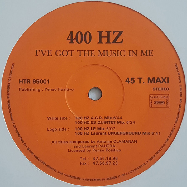 400 Hz - I've Got The Music In Me | House Trade Records (HTR 95001) - main 400 Hz - I've Got The Music In Me | House Trade Records (HTR 95001) - main