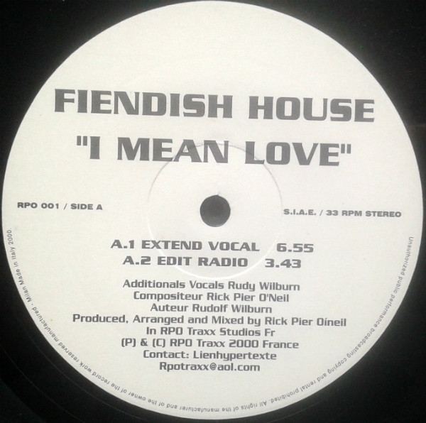 Fiendish House - I Mean Love | RPO Traxx (RPO 001) - main