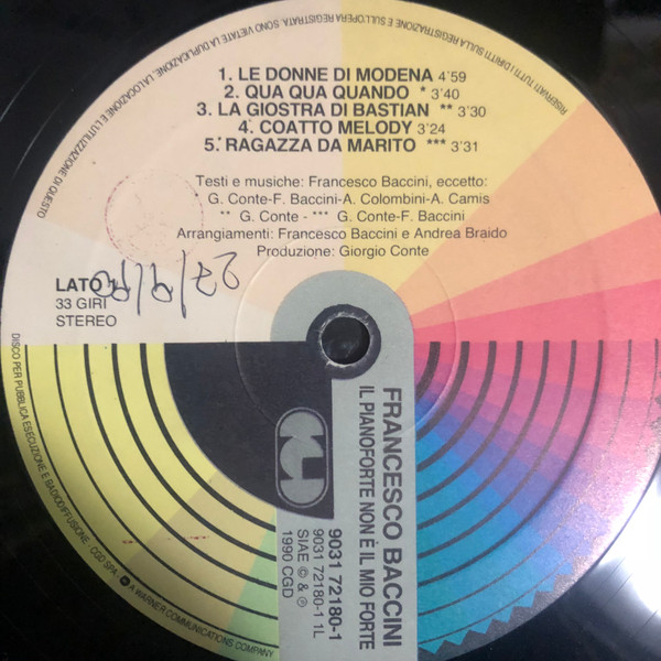Francesco Baccini - Il Pianoforte Non È Il Mio Forte... | CGD (9031 72180-1) - 3