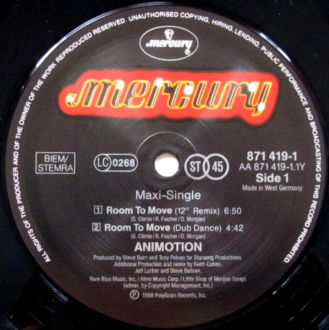 Animotion - Room To Move | Mercury (871 419-1) - 3