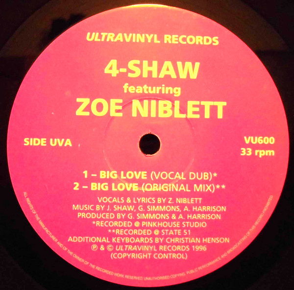 4-Shaw Featuring Zoe Niblett - Big Love | Ultra Vinyl (VU600) - main