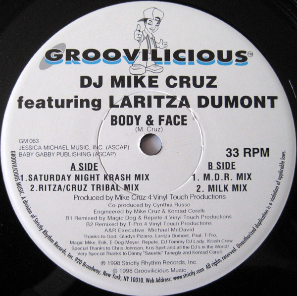 Mike Cruz Featuring Laritza Dumont - Body & Face | Groovilicious (GM 063)