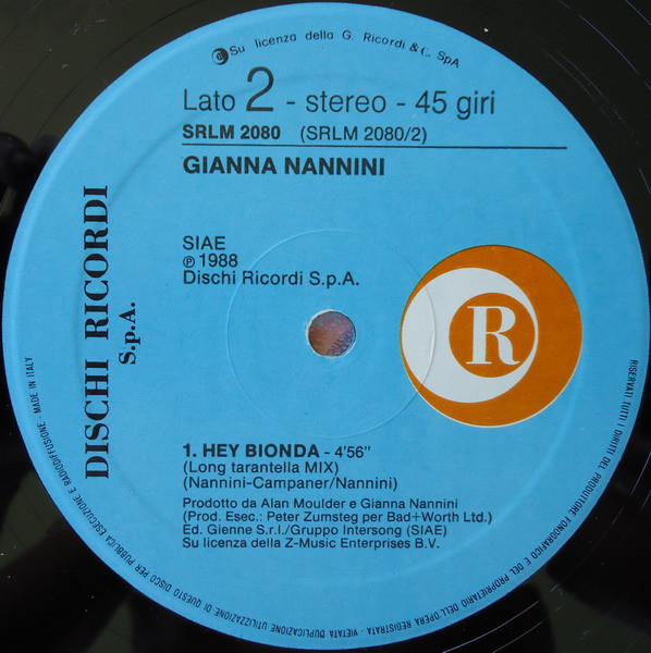 Gianna Nannini - Hey Bionda | Ricordi (SRLM 2080) - 4 Gianna Nannini - Hey Bionda | Ricordi (SRLM 2080) - 4