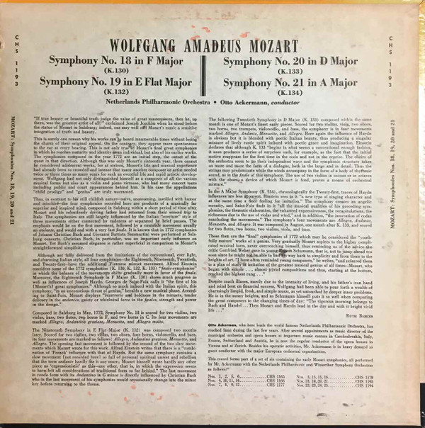 Mozart Symphonies 18, 19, 20, 21