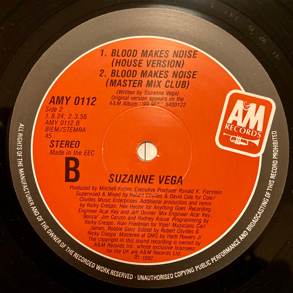 Suzanne Vega - Blood Makes Noise | A&M Records (AMY 0112) - 3 Suzanne Vega - Blood Makes Noise | A&M Records (AMY 0112) - 3